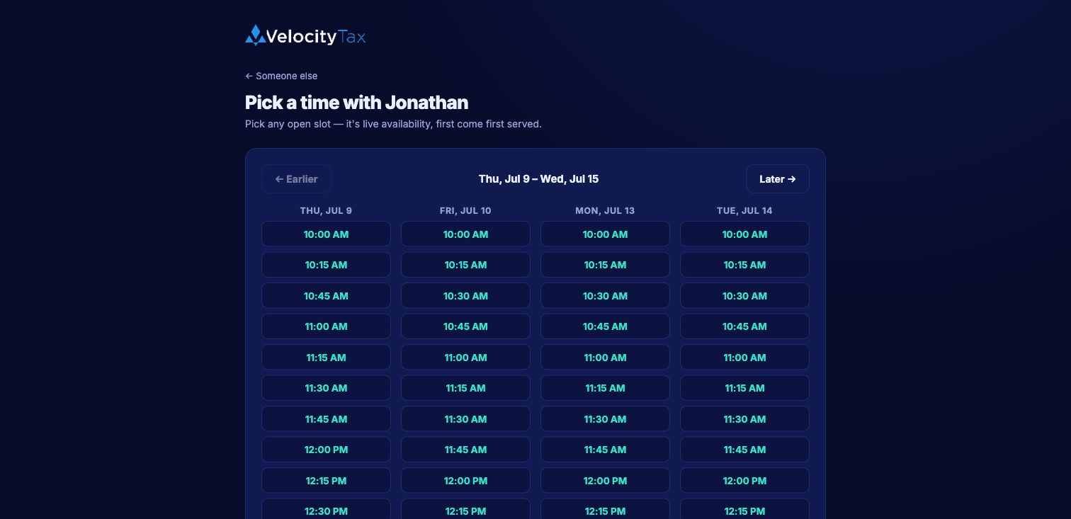 TaxApp live online booking — 15-minute discovery slots